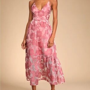 Feeling Like Forever Rose Jacquard Organza Lace-Up Midi Dress